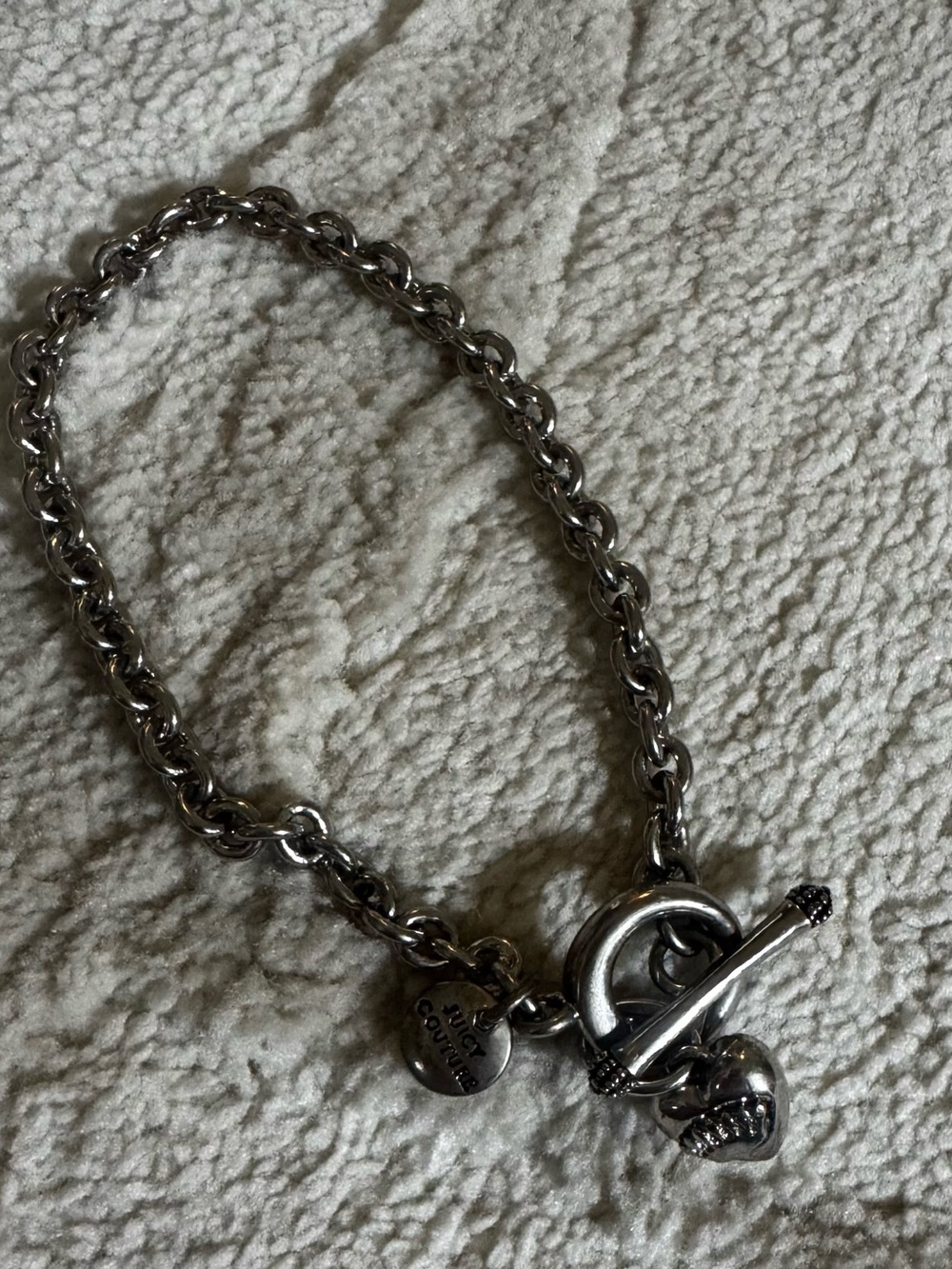 Juicy Couture Silver Toggle Chain Bracelet with Heart Charm